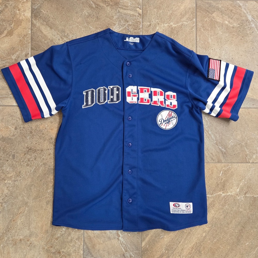 Los Angeles Dodgers MLB Baseball Jersey True Fan slight snag USA Patch Medium M